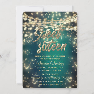 Invitation Chaîne lumières or étincelle vert émeraude