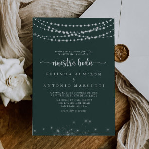 Invitation Chaîne Lumières Vert Nuestra Boda Mariage