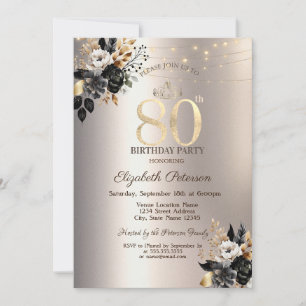 Invitation Chaîne noire Rose Lumière ivoire 80e anniversaire