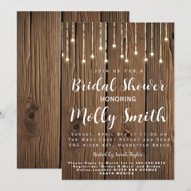 Invitation Chaîne rustique de lumières Douche nuptiale (Devant / Derrière)
