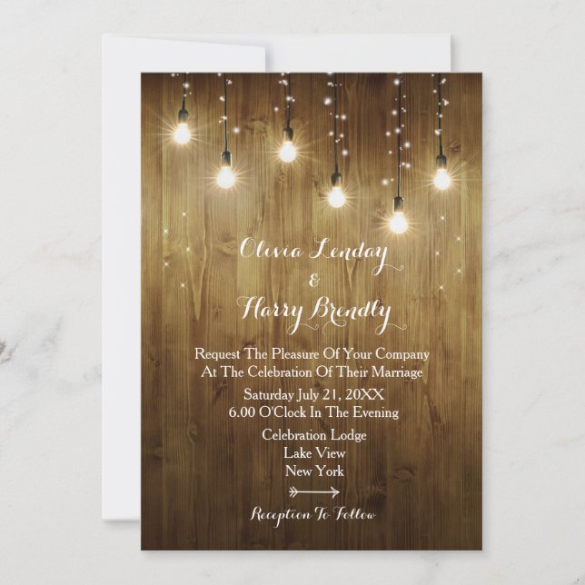 Invitation Chaîne Rustique De Lumières Mariage campagnard Inv (Devant)