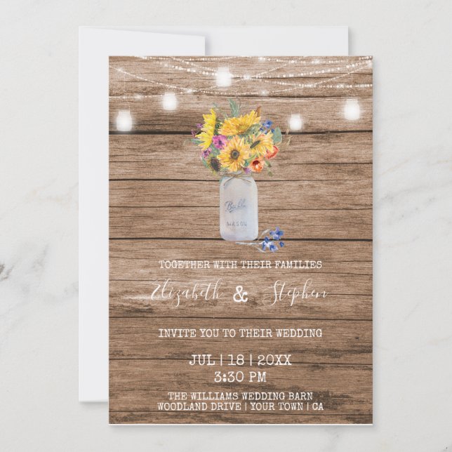 Invitation Chaîne rustique des lumières et Mariage de mât (Devant)