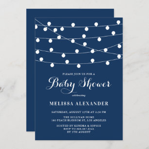 Invitation Chaîne rustique Lumières Baby shower bleu marine B