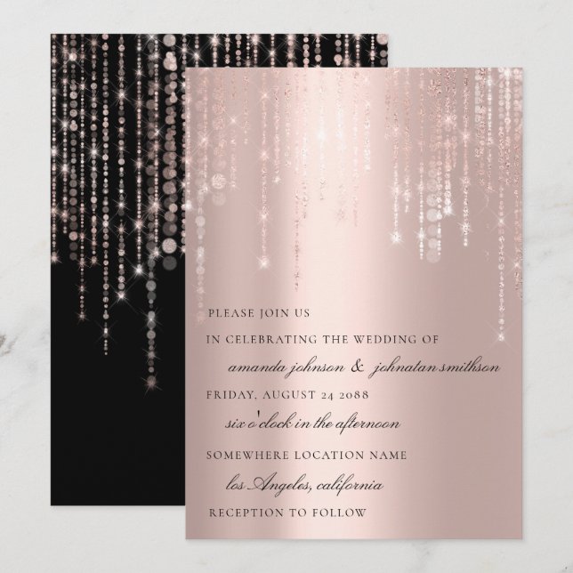 Invitation Chaînes de Rose mariage Monogram Blush (Devant / Derrière)