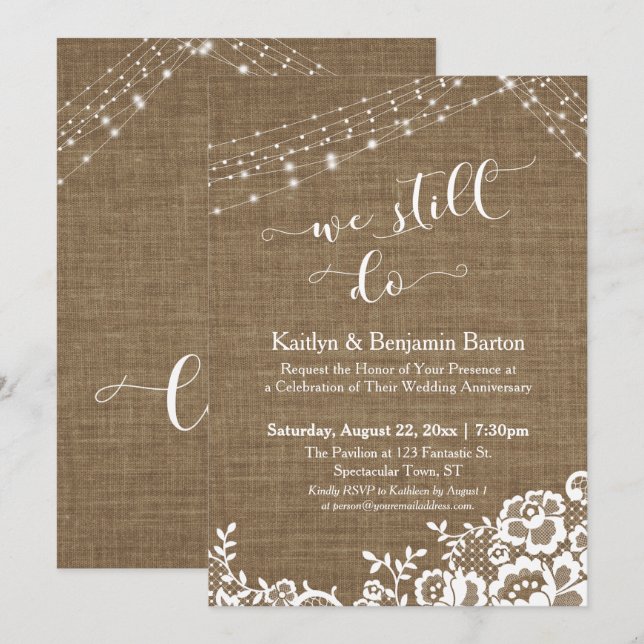 Invitation Chaînes Lace Burlap Nous Faisons Encore Anniversai (Devant / Derrière)