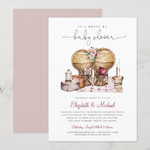 Invitation Chaise Boho Peacock Girl Drive Par Baby shower 