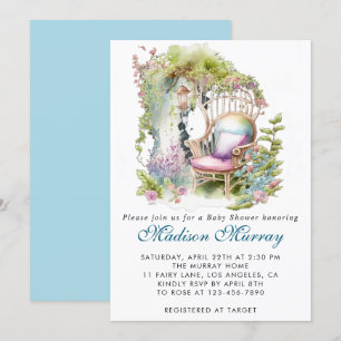 Invitation Chaise de jardin florale bleue et verte chic pour