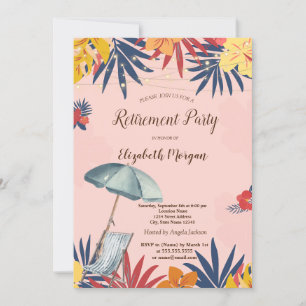 Invitation Chaise de plage, Parasol, Feuilles de palmier Hibi