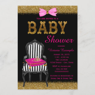 Invitation Chaise de Princesse Rose Chaud Or Noir Baby Shower