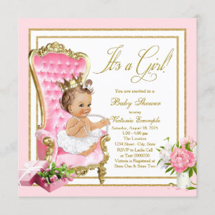 Invitation Chaise en or rose Princess Pearl Tutu Baby shower