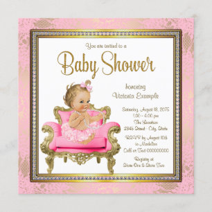 Invitation Chaise rose Lace Pearls Baby shower or rose