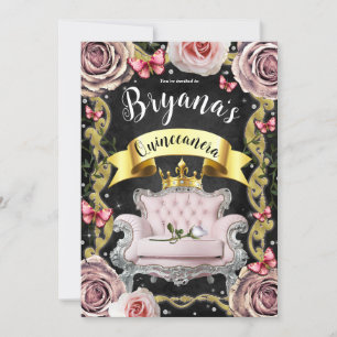 Invitation Chaise Rose Papillons 15e 15 Quinceañera