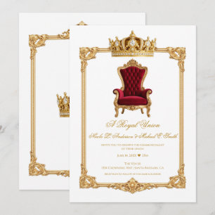 Invitation Chaise Royale Couronnée d'Or & Couronne de Mariage