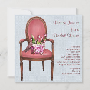Invitation Chaise vintage tulipes bleu Baby Shower
