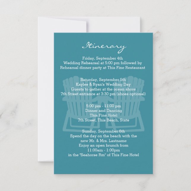 Invitation Chaises Adirondack Itinéraire de Mariage (Devant)