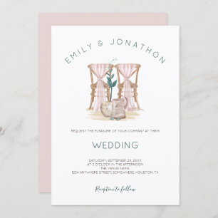 Invitation Chaises Rustiques Boho Mariage bleu Eucalyptus feu