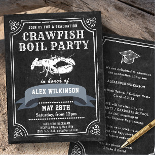 Invitation Chalet à ébullition à écrevisse Black Graduation P