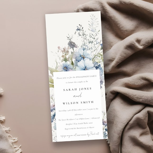Invitation Chalet bleu Dusky Fiançailles floral (Créateur téléchargé)