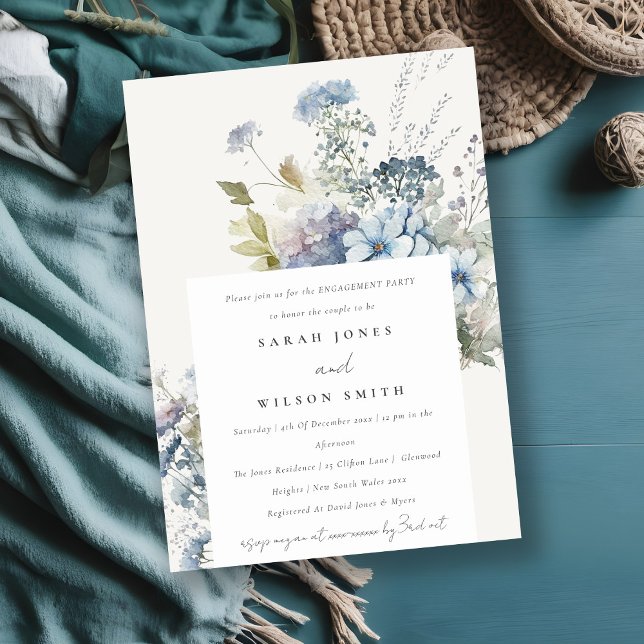 Invitation Chalet bleu Dusky Fiançailles floral (Créateur téléchargé)