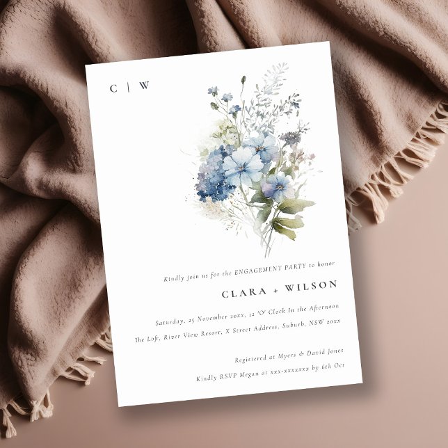Invitation Chalet bleu Dusky Fiançailles floral (Créateur téléchargé)