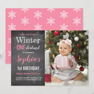 Invitation Chalet d'hiver photo fille 1er anniversaire