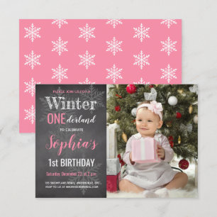 Invitation Chalet d'hiver photo fille 1er anniversaire