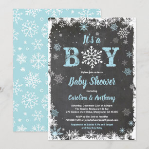 Invitation Chalet d'hiver pour bébé garçon douche snowflac