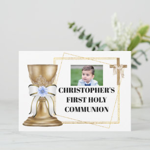 Invitation Chalet or croix satin arc bleu floral