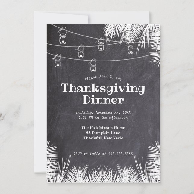 Invitation Chalet Palm Feuilles Feux de pendaison Thanksgivin (Devant)