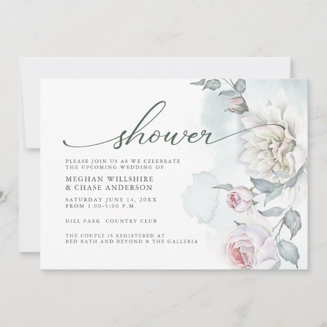 Invitation Chalet rose ivoire Fleurs Douche (Devant)