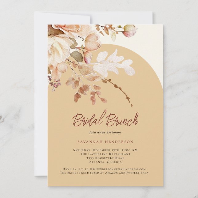Invitation Chaleureux Brunch nuptial Fête des mariées florale (Devant)