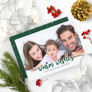 Invitation Chaleurs Chic Green Calligraphie Photo Noël