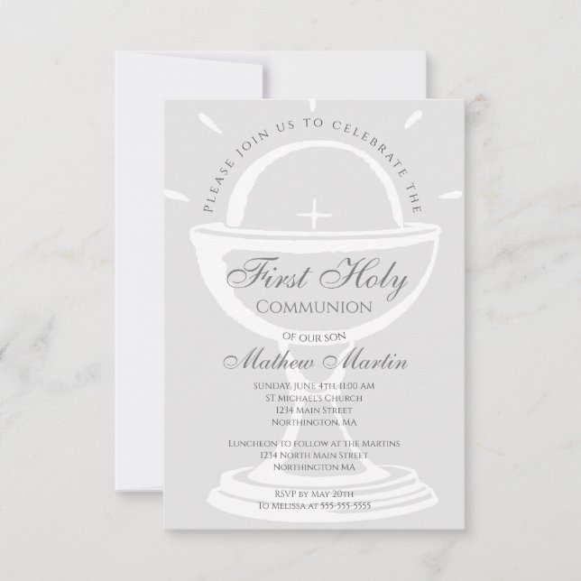 Invitation Chalice Gray de la Première Communion (Devant)
