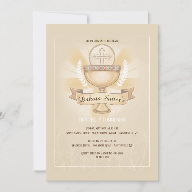 Invitation Chalice révéré première sainte communion rose (Devant)
