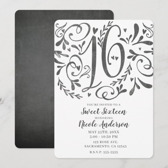 Invitation Chalk Vintage blanc doux 16 (Devant / Derrière)