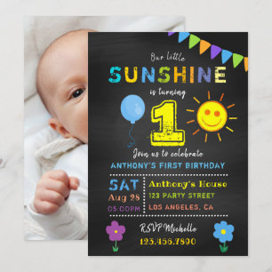 Invitation Chalkboard 1er anniversaire Little Sunshine Boy Pa