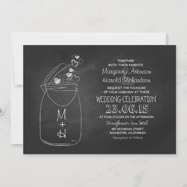 Invitation chalkboard amour coeur mason bocal mariage (Devant)