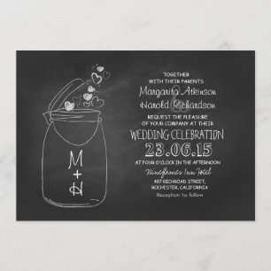 Invitation chalkboard amour coeur mason bocal mariage