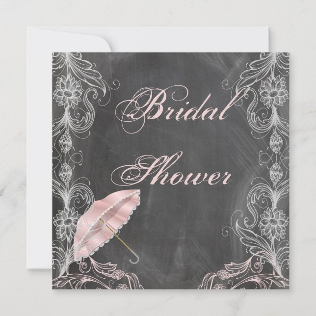 Invitation Chalkboard Antique rose Fête des mariées florale (Devant)