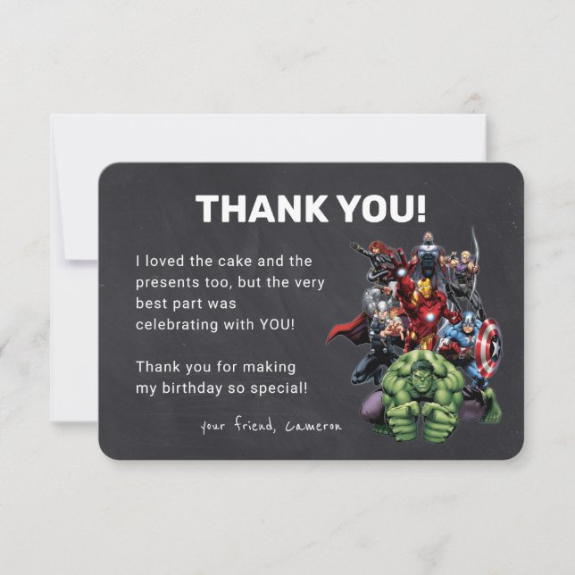 Invitation Chalkboard Avengers Anniversaire Merci (Devant)