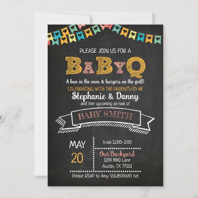 Invitation Chalkboard Baby-Q Baby shower genre neutre (Devant)