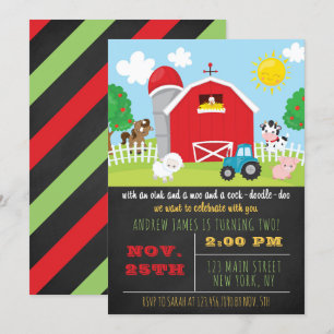 Invitation Chalkboard Barnyard Farm Animaux Fête d'anniversai