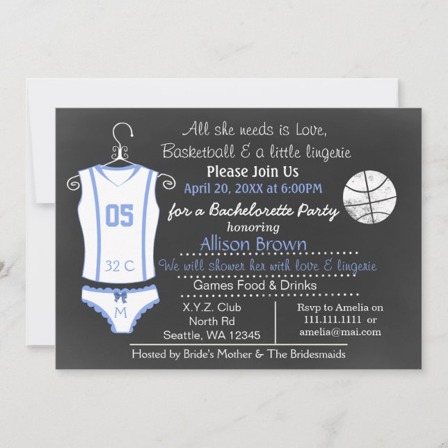 Invitation Chalkboard Basketball Lingerie Douche Bachelorette (Devant)