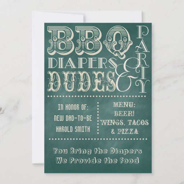 Invitation Chalkboard Bières Diapositives et DUDES Baby showe (Devant)