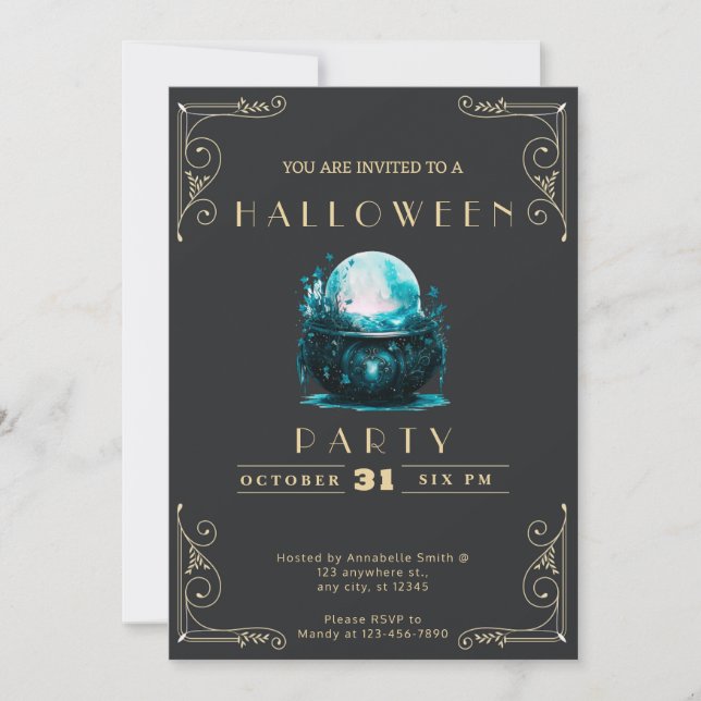 Invitation Chalkboard Black & Gold Crystal Ball Halloween (Devant)
