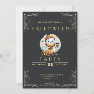 Invitation Chalkboard Black & Gold Ghost Café Halloween
