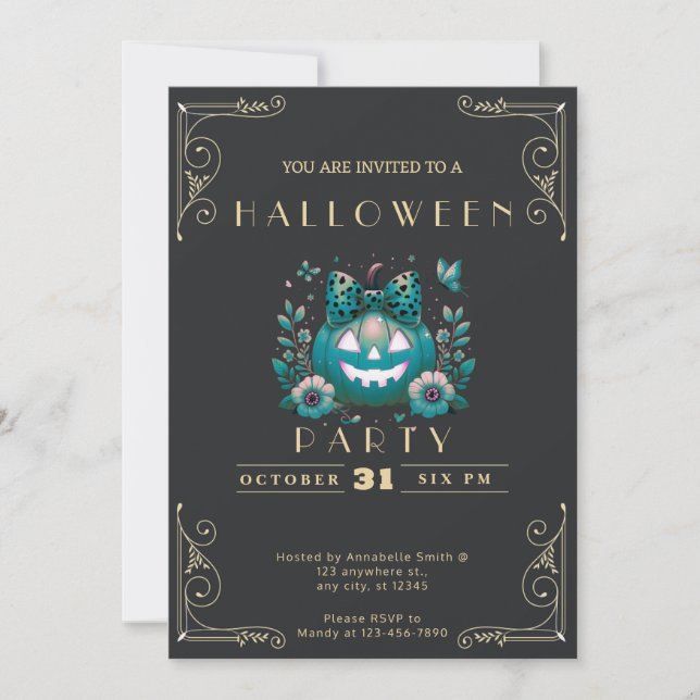 Invitation Chalkboard Black & Gold Jack-O' Lantern Halloween (Devant)