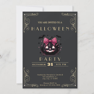 Invitation Chalkboard Black & Gold Jack-O' Lantern Halloween
