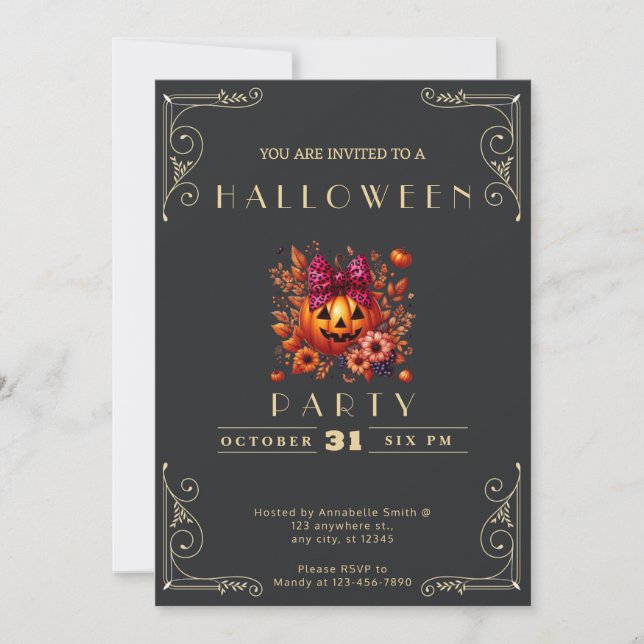 Invitation Chalkboard Black & Gold Jack-O' Lantern Halloween (Devant)