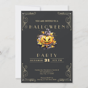Invitation Chalkboard Black & Gold Jack-O' Lantern Halloween